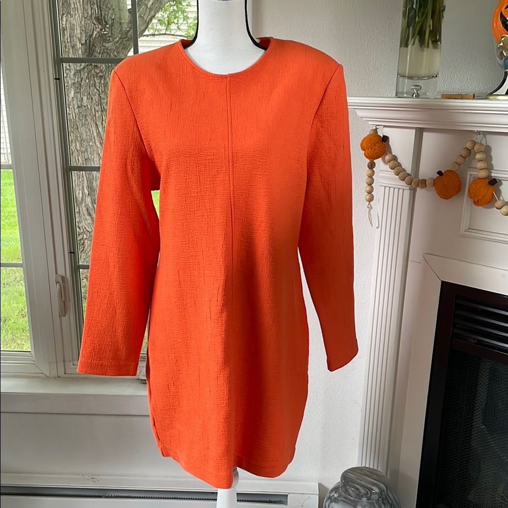 Classic Orange Long-Sleeve Shift Dress